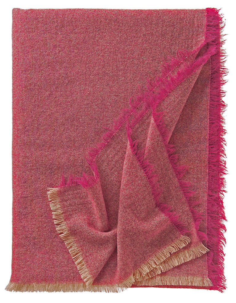 Eagle Plaid Portofino aus Merinowolle und Kaschmir mit Fransen in der Farbe Himbeere