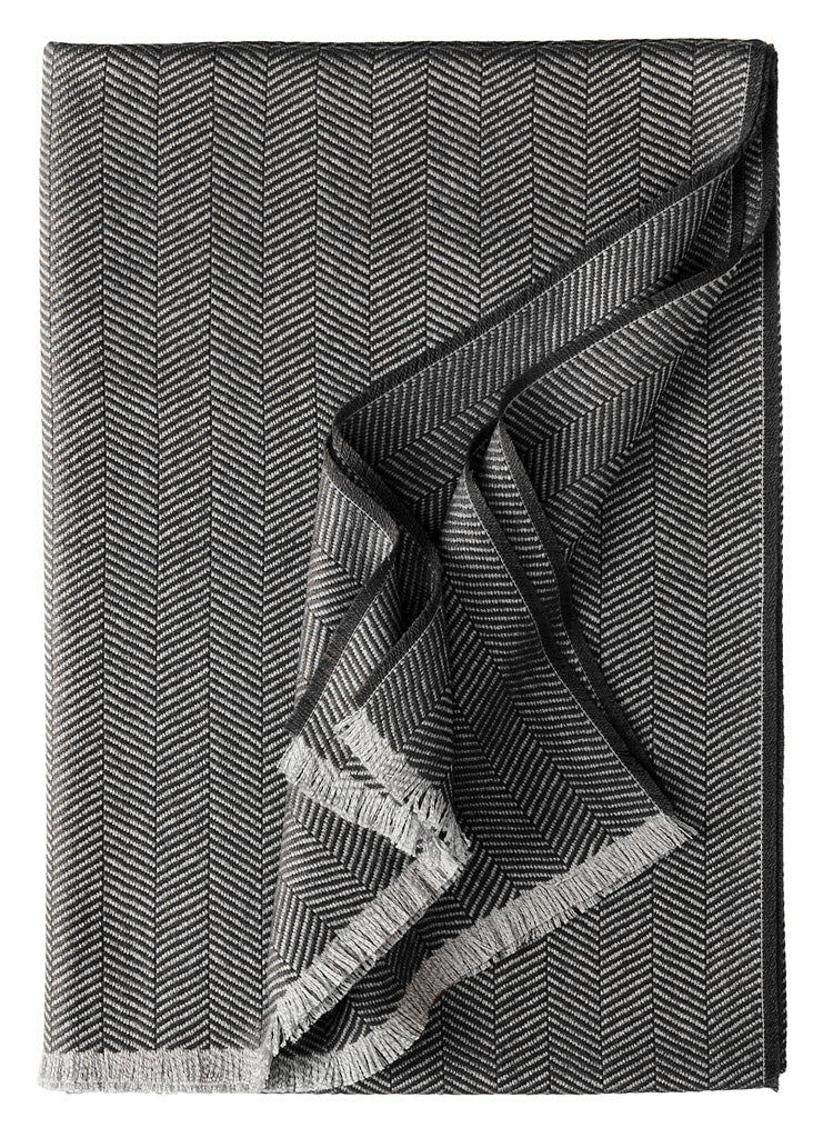 Colorado Plaid von Eagle Products aus 100 % Merino-Schurwolle mit Fischgratmuster und Fransen, Made in Germany, Farbe Schwarz