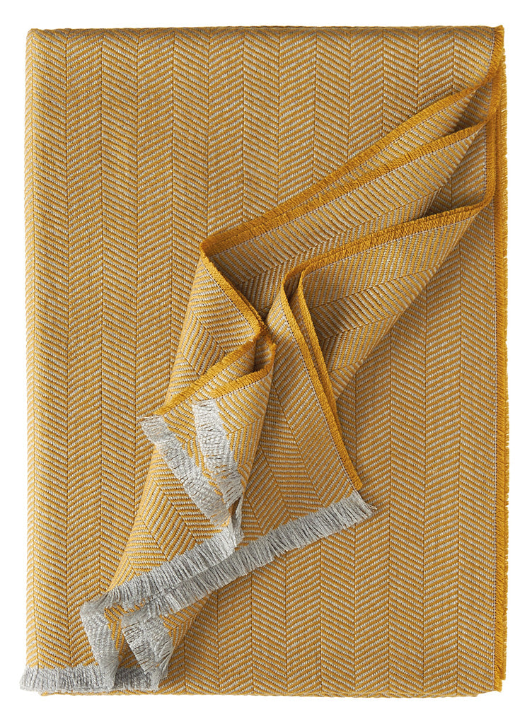 Colorado Plaid von Eagle Products aus 100 % Merino-Schurwolle mit Fischgratmuster und Fransen, Made in Germany, Farbe Gold