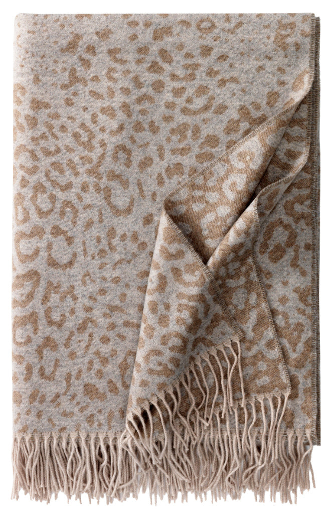 Wolldecke mit Leoprint aus Kaschmir und Merinowolle – Eagle Products Sahara Plaid in den Farben Braun und Hellgrau