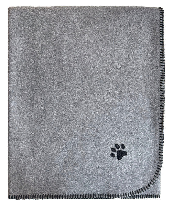 Hundedecke Benno XS von Eagle Products aus weichem Fleece in der Farbe Flanell, mit schwarzem Kettelstich und aufgeflockter Pfote