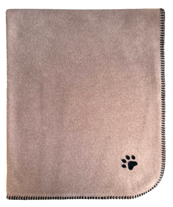 Hundedecke Benno XS von Eagle Products aus weichem Fleece in der Farbe Nutria, mit schwarzem Kettelstich und aufgeflockter Pfote