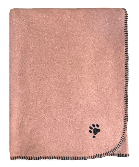 Hundedecke Benno XS von Eagle Products aus weichem Fleece in der Farbe Rosewood, mit schwarzem Kettelstich und aufgeflockter Pfote