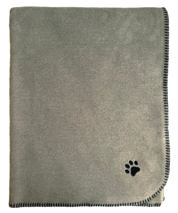 Hundedecke Benno von Eagle Products aus weichem Fleece in der Farbe Agave, mit schwarzem Kettelstich und aufgeflockter Pfote