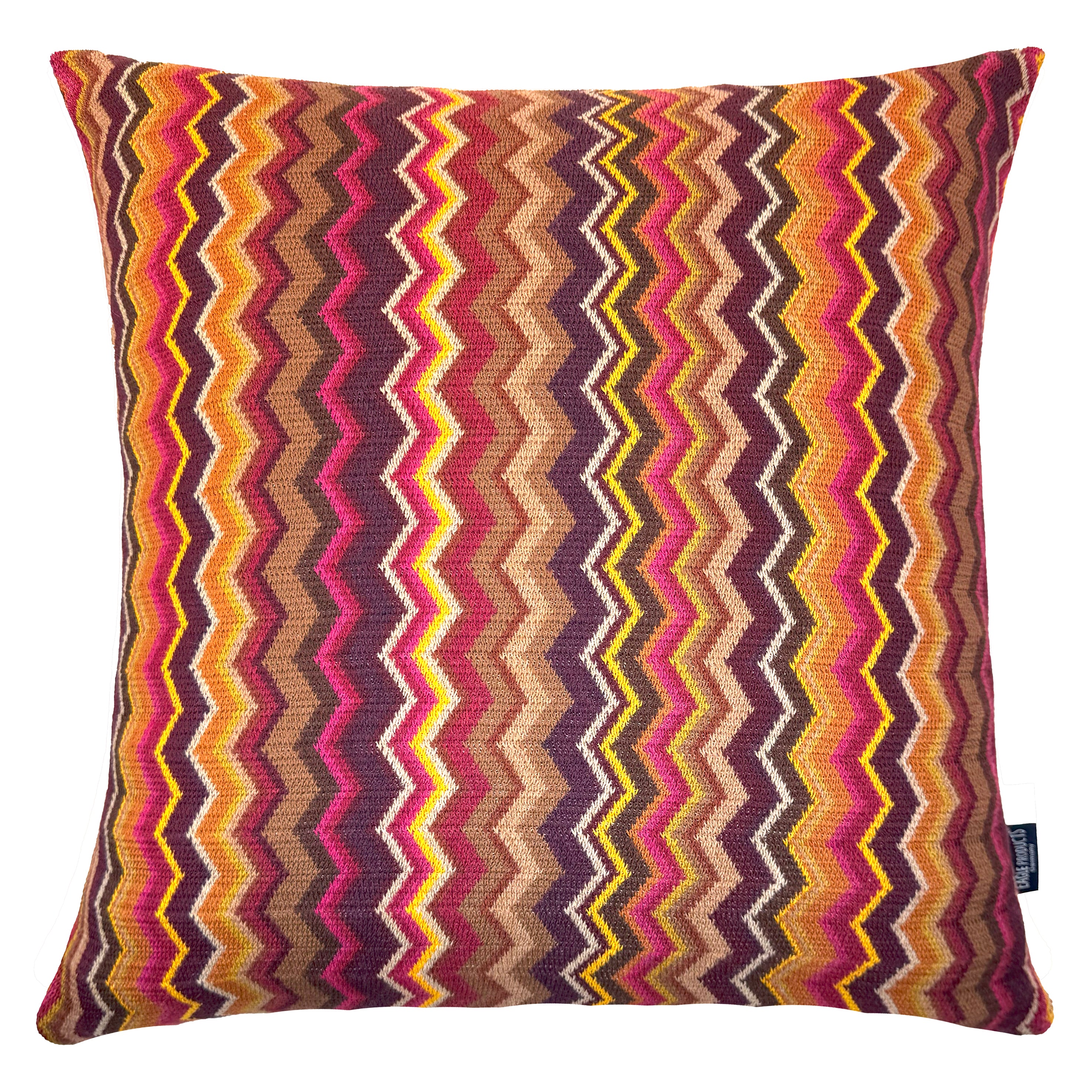 Quadratischer Kissenbezug Firenze von Eagle Products aus 100 % Merinowolle, Größe L, im Zickzack Muster in den Farben Bordo | Beere | Cognak | Gold