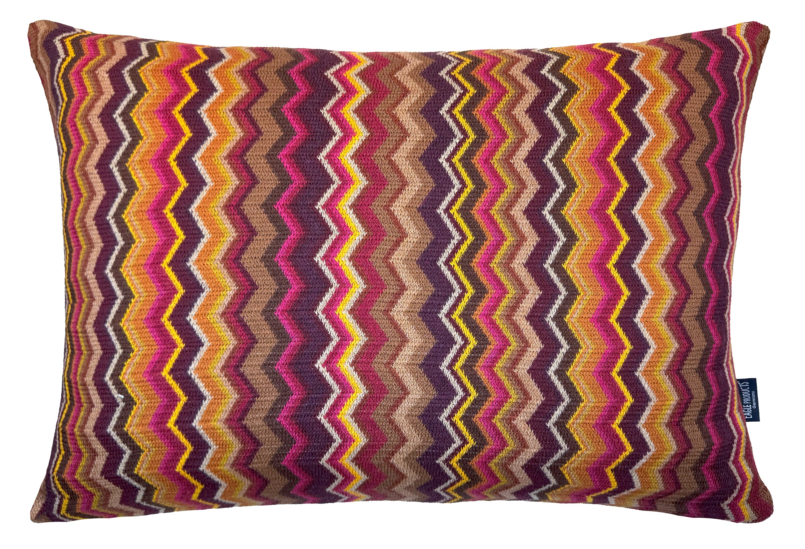 Rechteckiger Kissenbezug Firenze von Eagle Products aus 100 % Merinowolle, Größe M, im Zickzack Muster in den Farben Bordo | Beere | Cognak | Gold