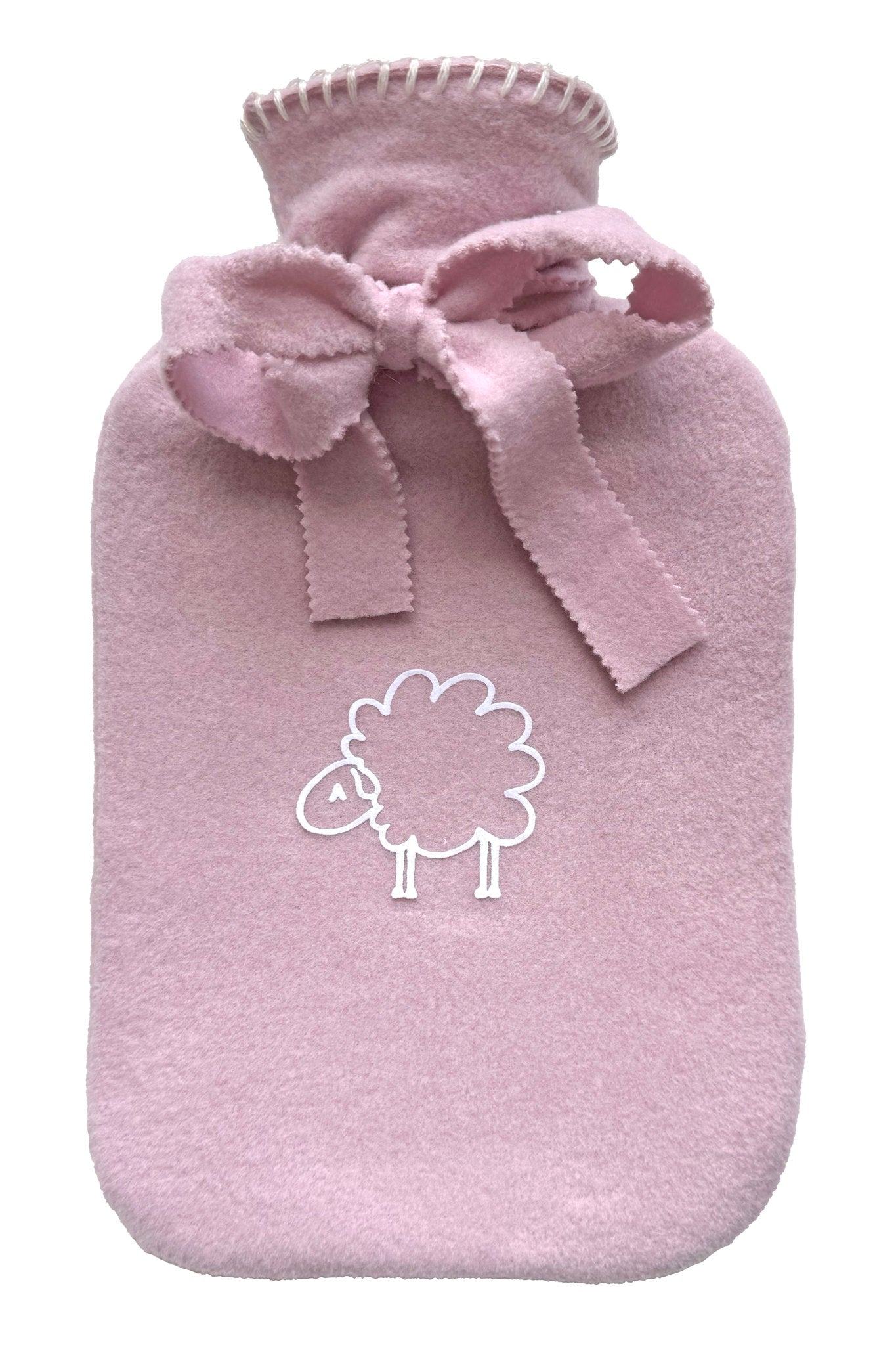 Wärmflasche Elsa von Eagle Products aus kuscheligem Fleece in Flieder mit Schaf in Weiß und Schleife