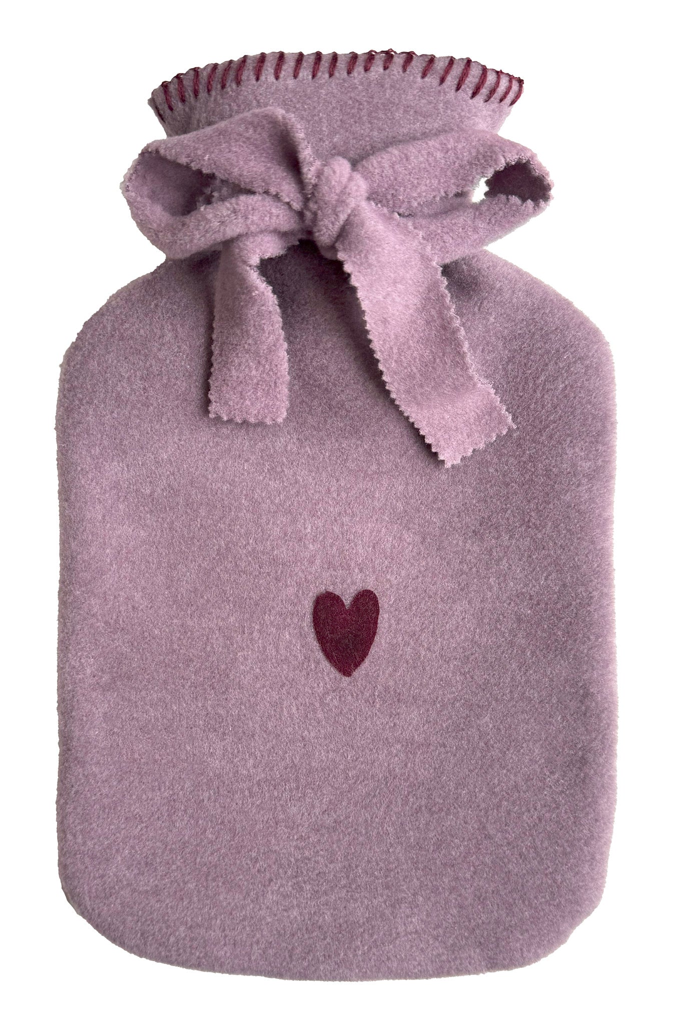 Wärmflasche Elsa von Eagle Products aus kuscheligem Fleece in Mauve mit Herz in Bordeaux und Schleife