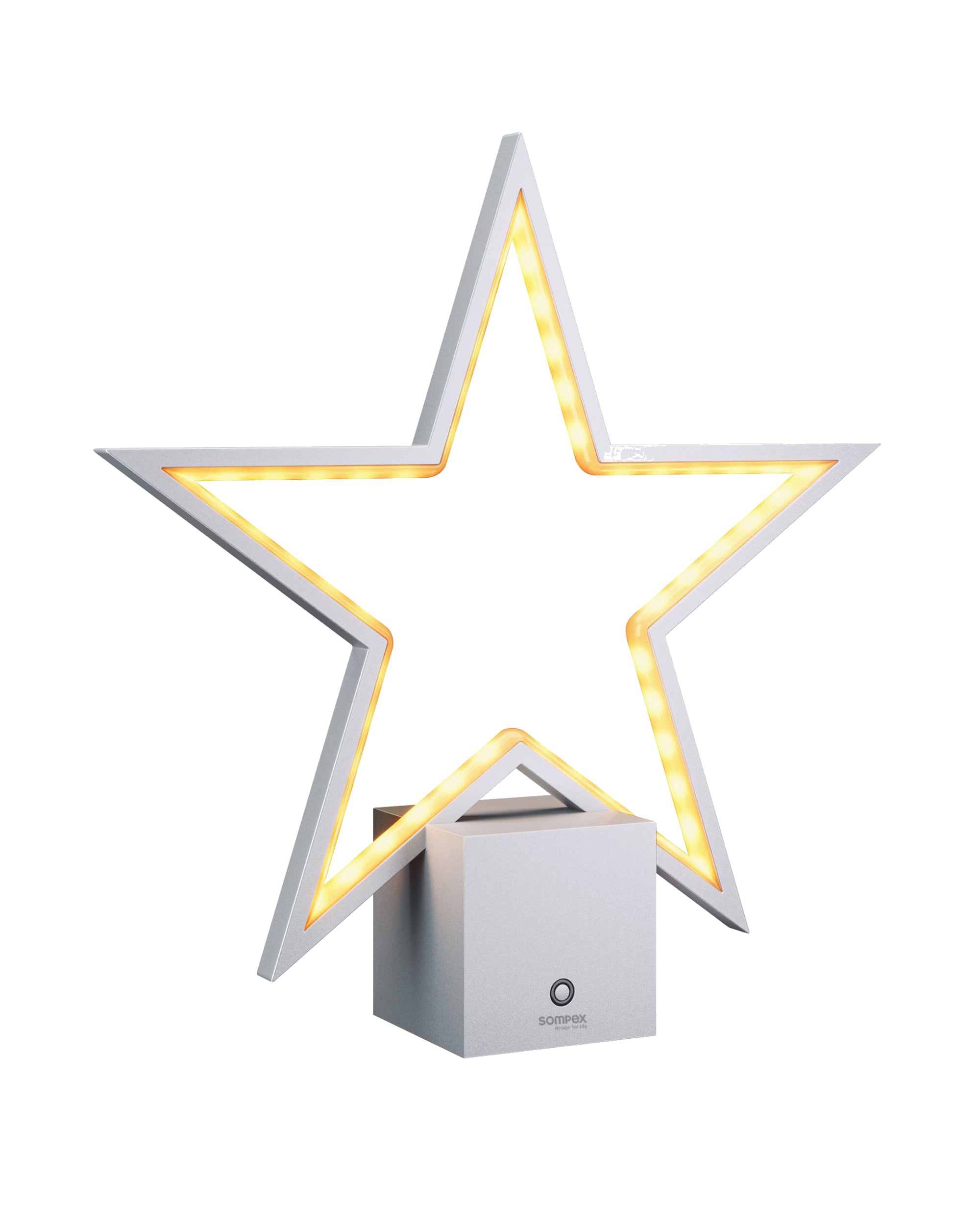 Silberfarbene Lucy LED Tischleuchte in Sternform mit Akku von Sompex in der Größe 34 cm