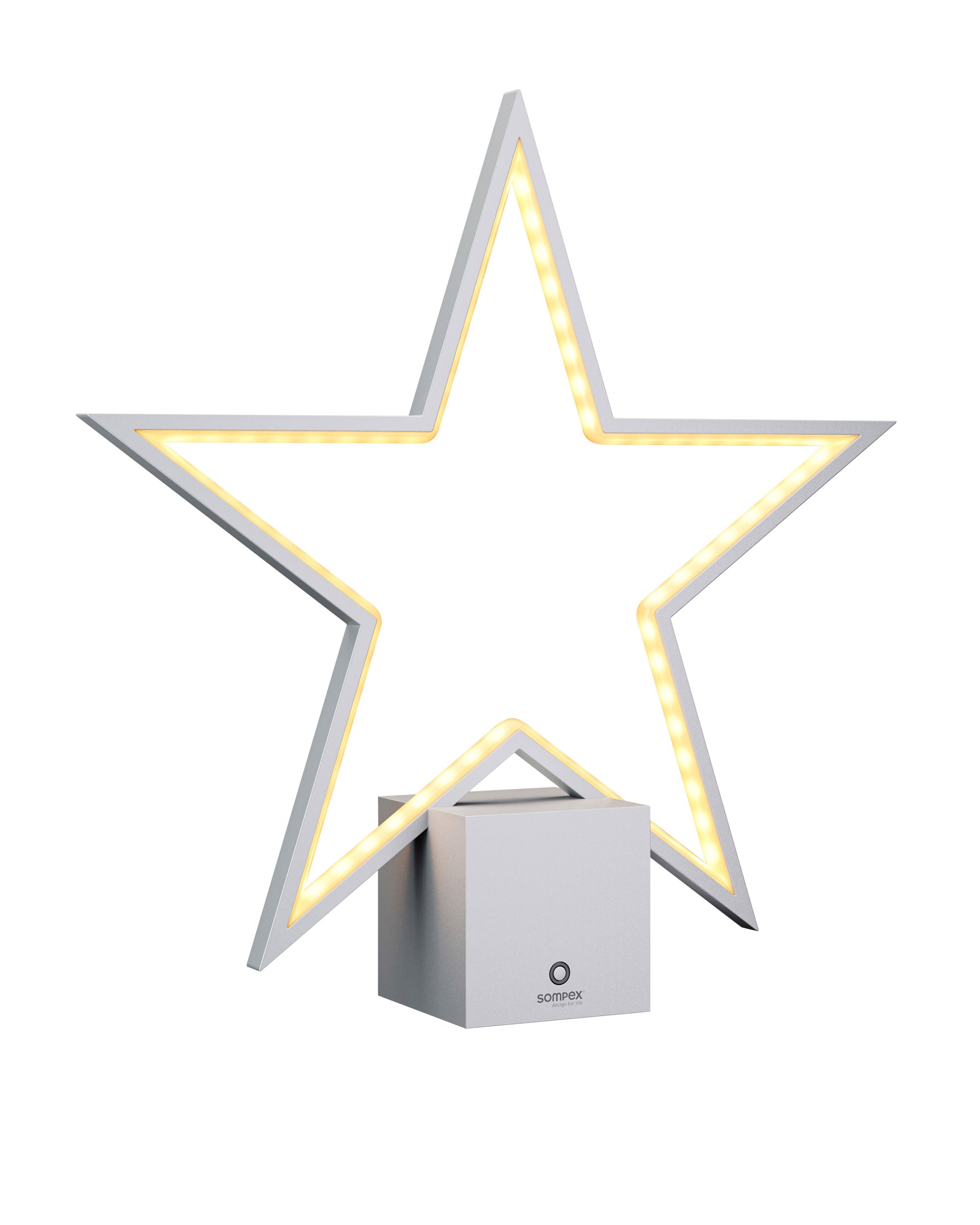 Silberfarbene Lucy LED Tischleuchte in Sternform mit Akku von Sompex in der Größe 40 cm