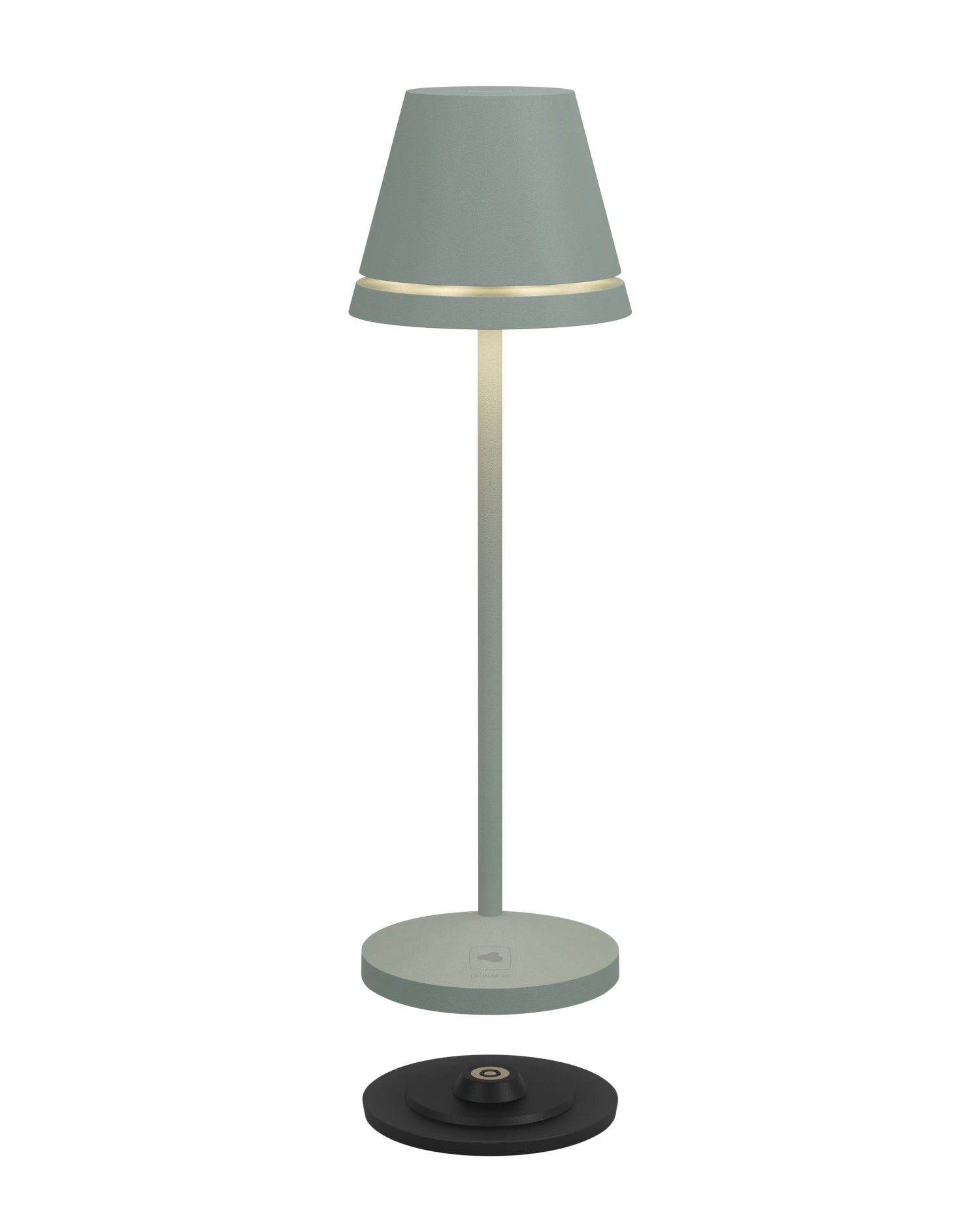 Leonardo VENEZIA Akku-Tischleuchte in Aluminium Olivgrün mit Ladestation, für warmweißes LED-Licht, kabellos und dimmbar, ideal für innen und außen