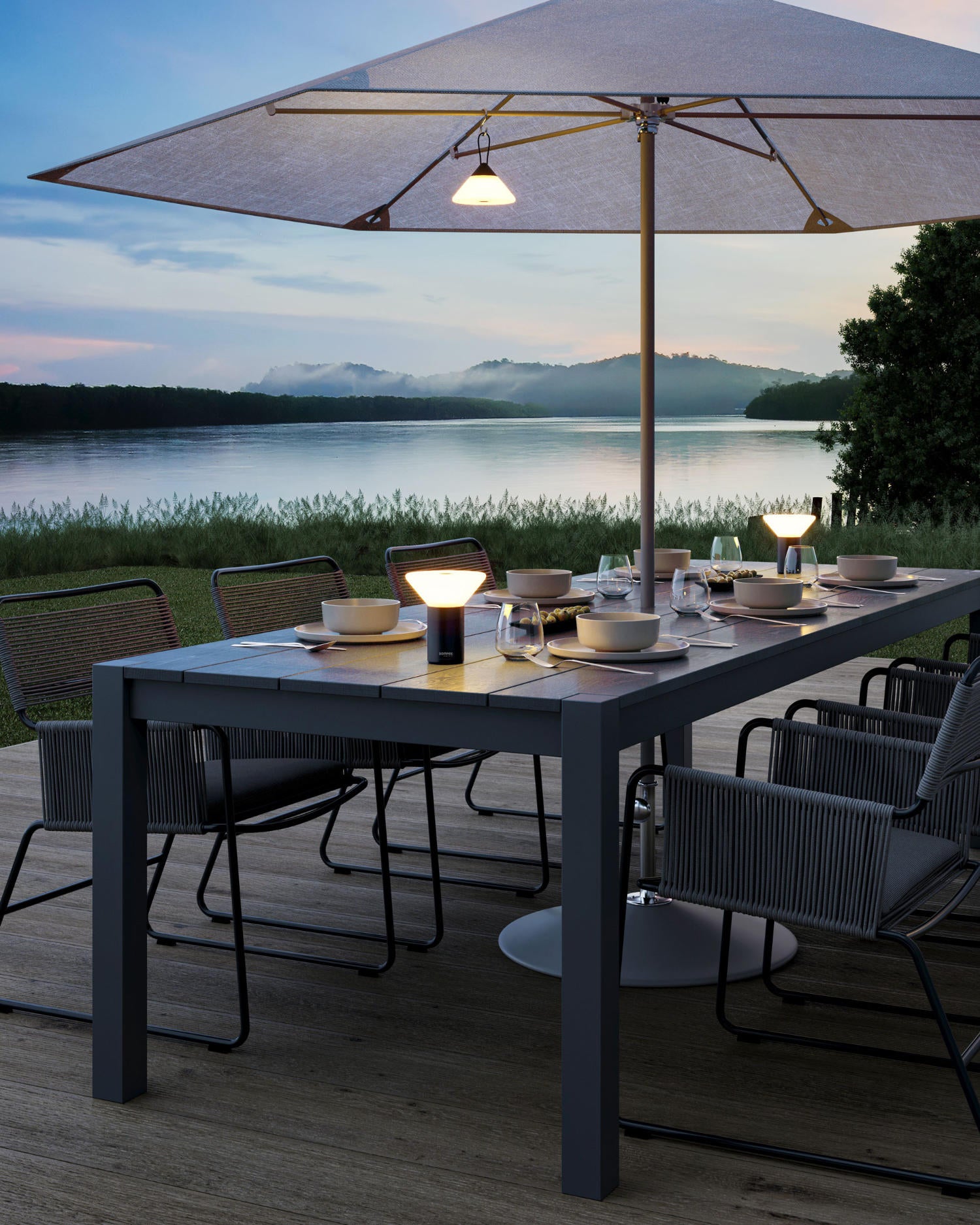 Mikono Akkuleuchte von Sompex – flexible LED-Tisch- und Hängeleuchte, dimmbar undakkubetrieben, für drinnen und draußen