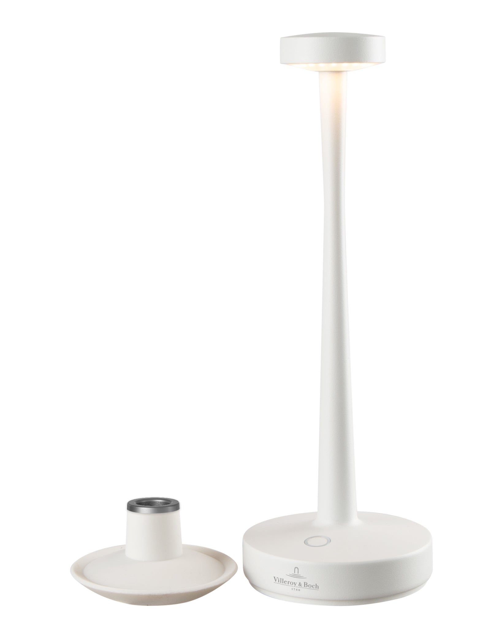 LED Akku Tischleuchte Aarhus von Villeroy & Boch mit abnehmbarem Kerzenhalter in der Farbe Weiß