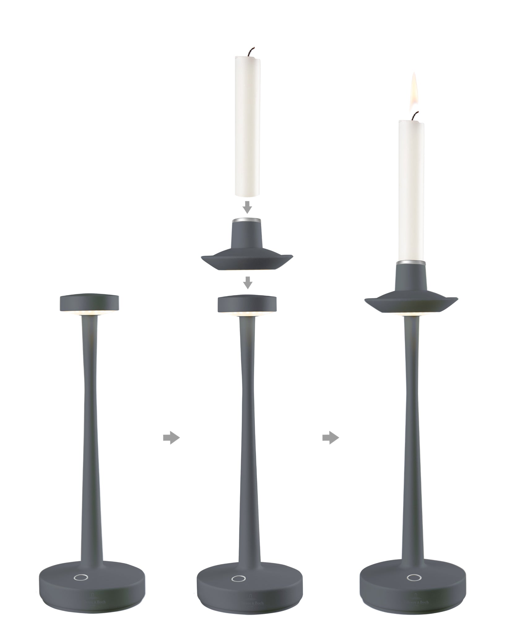 LED Akku Tischleuchte Aarhus von Villeroy & Boch mit abnehmbarem Kerzenhalter in der Farbe Anthrazit