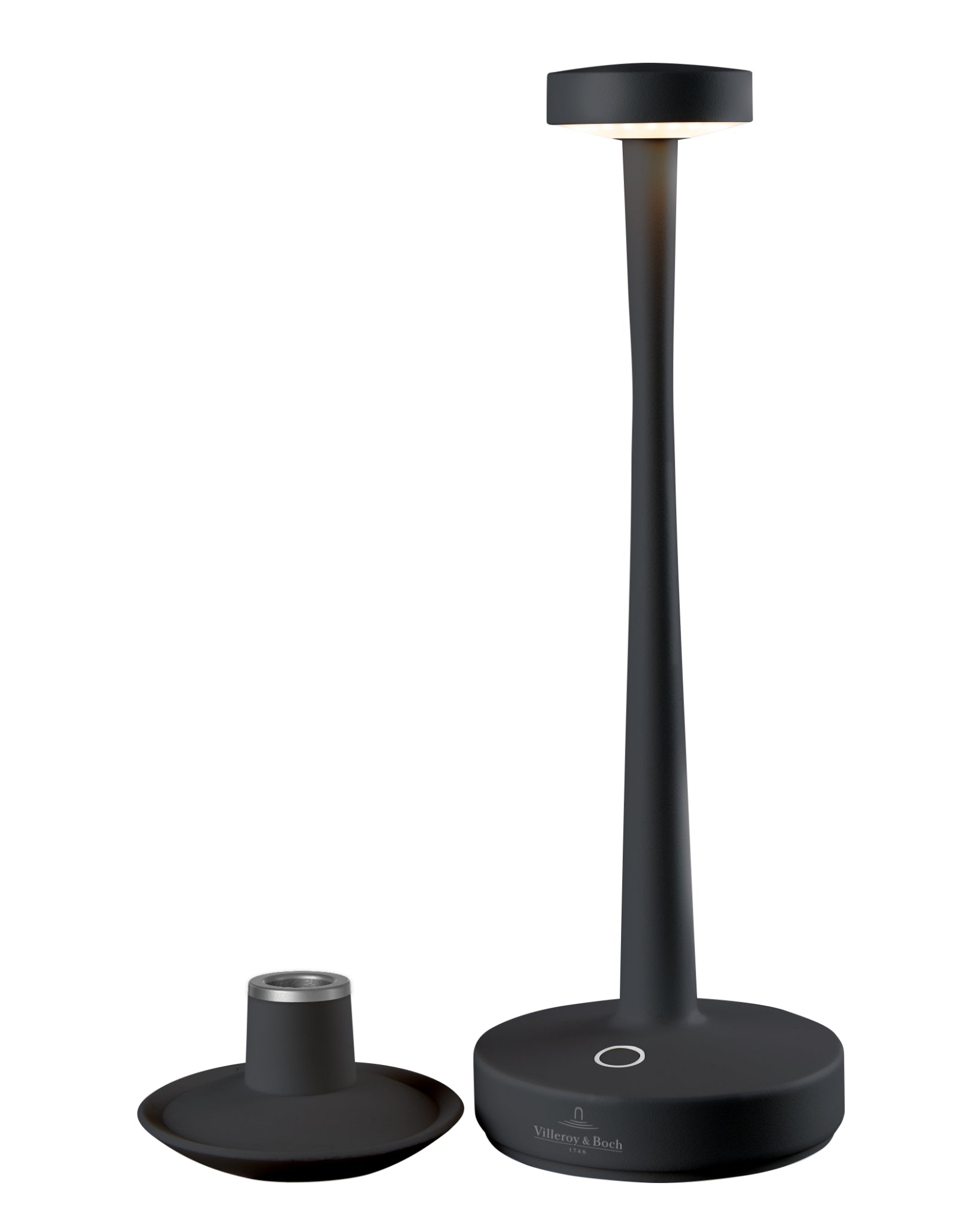 LED Akku Tischleuchte Aarhus von Villeroy & Boch mit abnehmbarem Kerzenhalter in der Farbe Schwarz