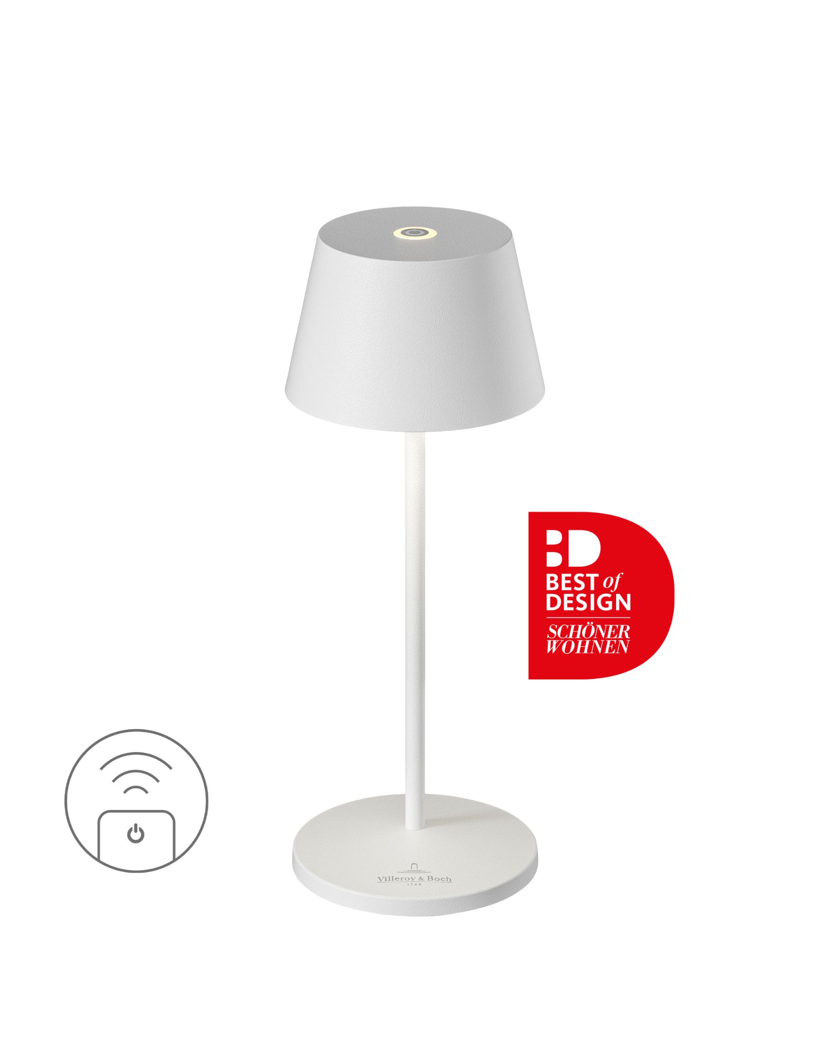 Akku Tischleuchte Seoul Micro RC von Villeroy & Boch, neue Generation, Farbe Weiß, kompatibel mit RC Fernbedienung