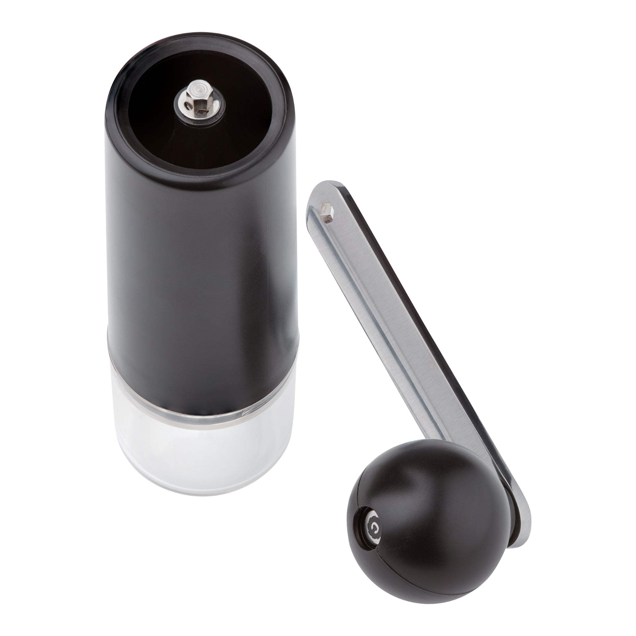 Crushgrind Kaffeemühle Colombia aus schwarzem Kunststoff mit abnehmbarer Kurbel