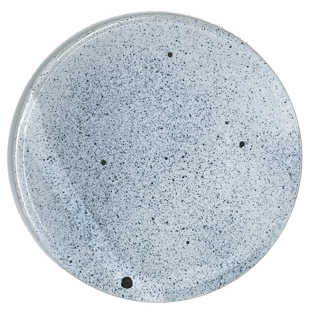 Teller Eva aus handgedrehter Keramik von Raumgestalt, hell mit schwarzen Punkten, Größe L