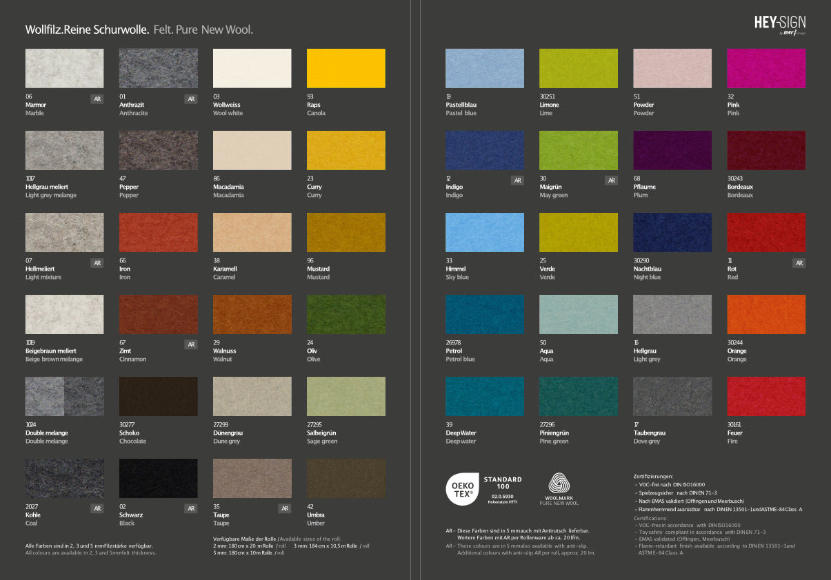 Farbmusterkarte Filz von Hey-Sign by BWF Group