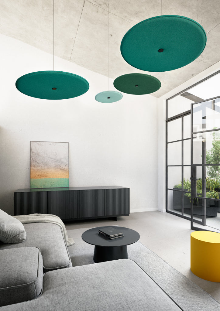 Hey-Sign Akustik Deckenelemente Spot Circle aus Filz mit Stahlseil-Aufhängung