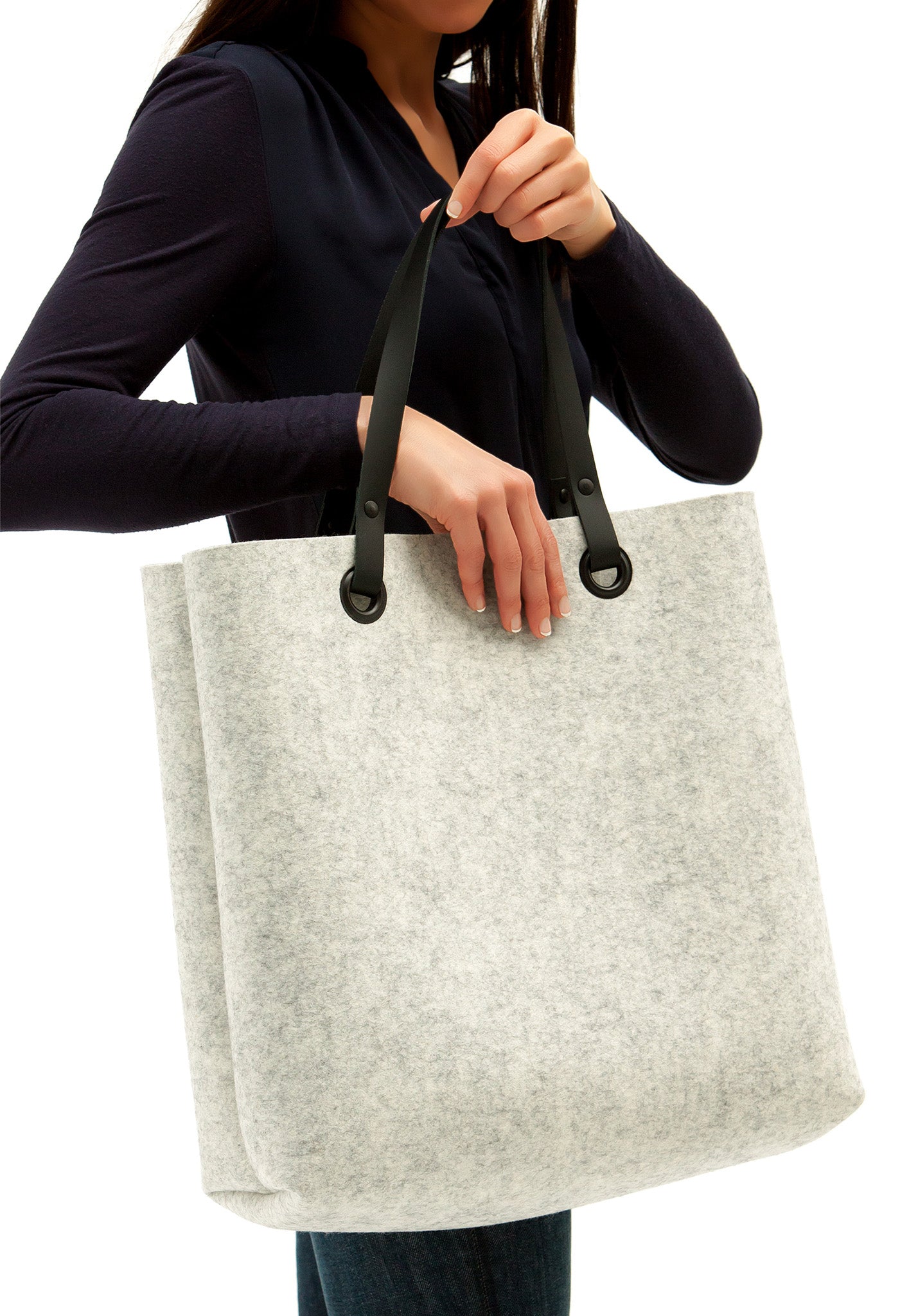 Hey-Sign Shopper-Tasche aus Filz mit Lederhenkeln, Größe L, Farbe Marmor