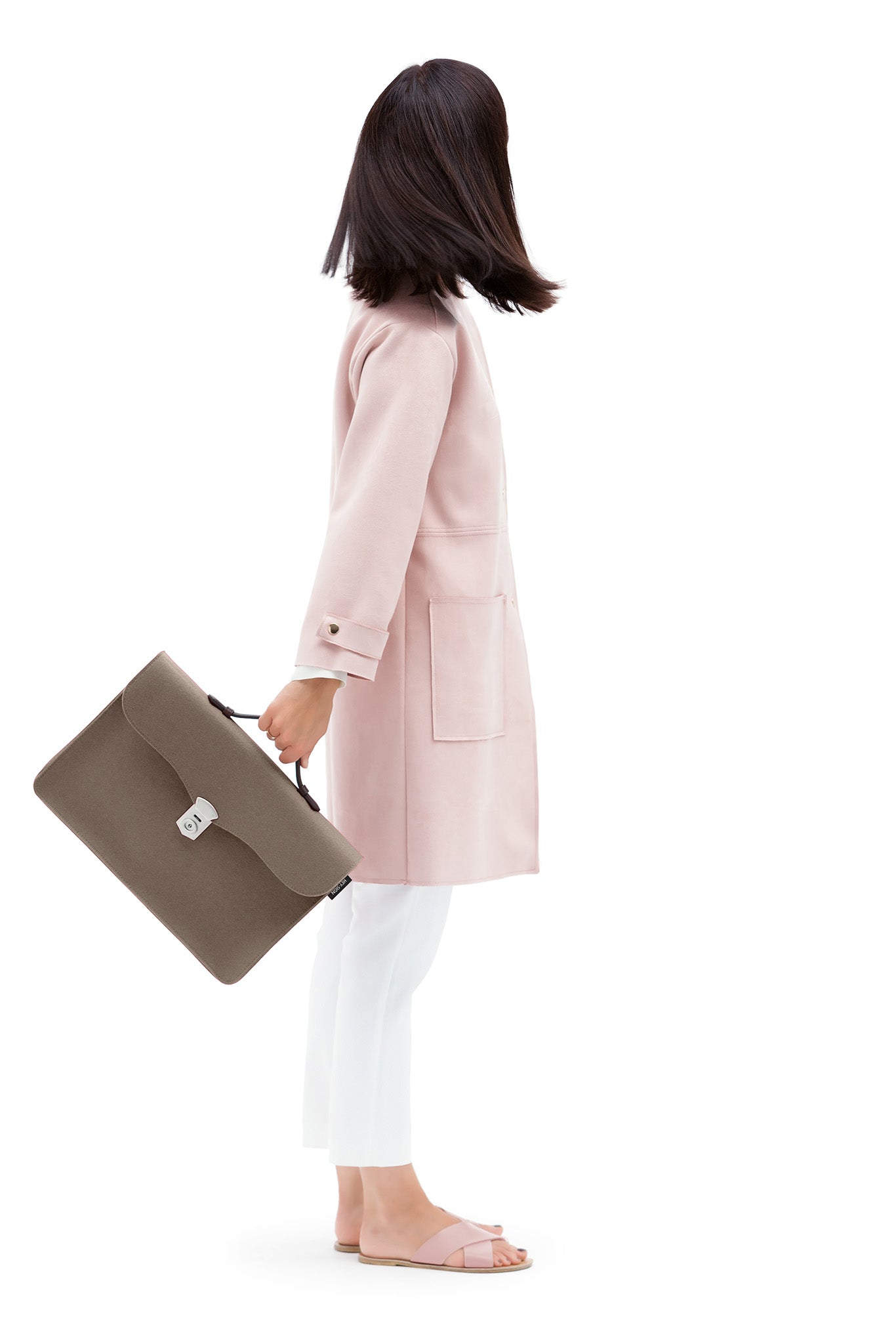 Gut gekleidete Frau mit Filz-Aktentasche Moneypenny von Hey-Sign