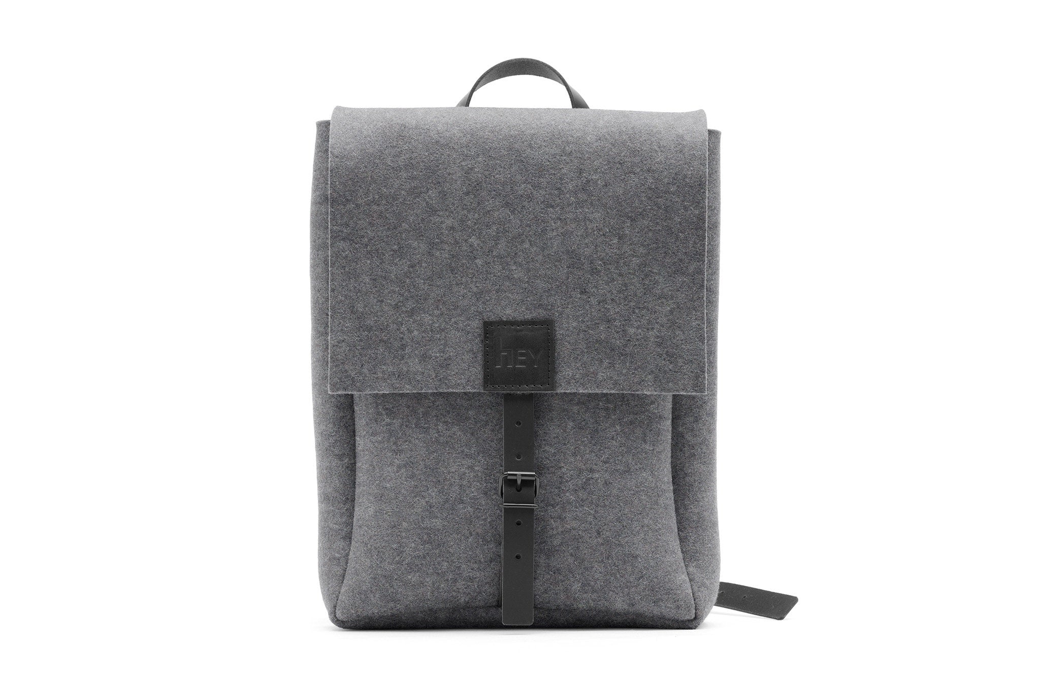Hey-Sign Rucksack Toni aus Wollfilz mit Lederschnallen in der Größe M, Farbe Anthrazit