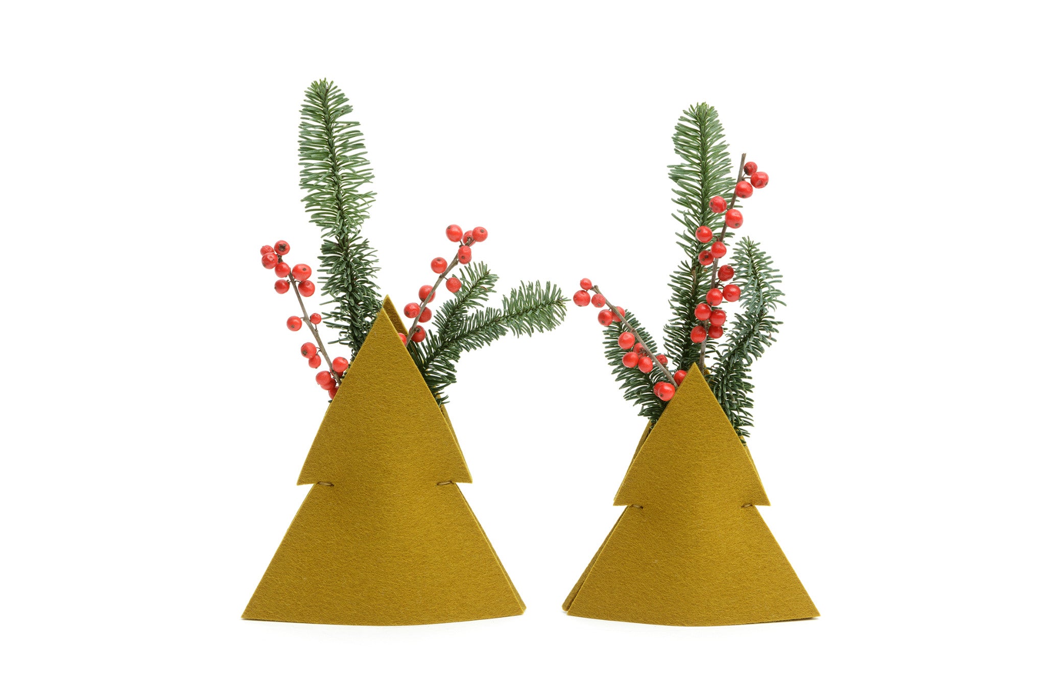 Vasen-Set Tannenbaum aus Wollfilz von Hey-Sign in der Farbe Mustard