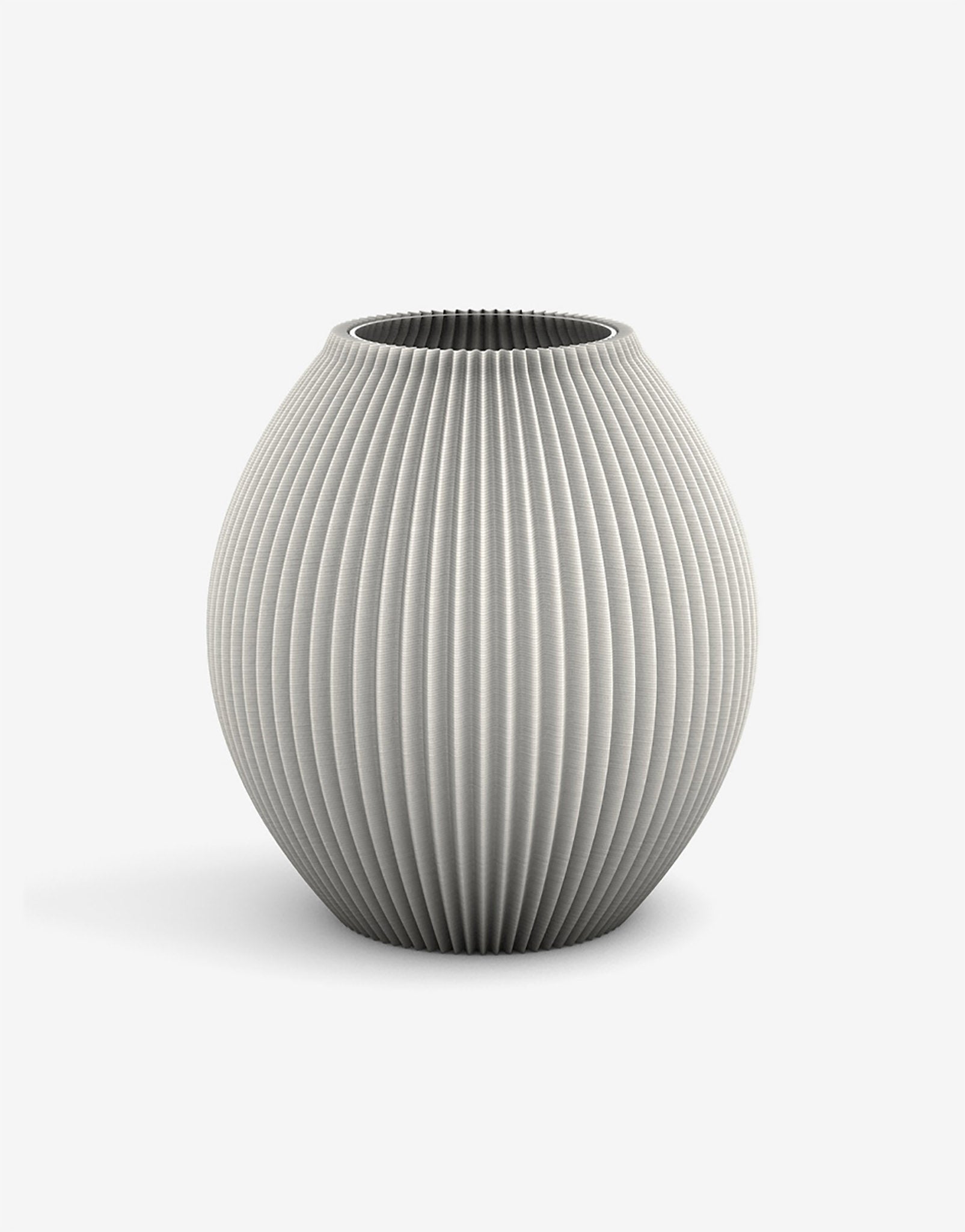 3D Druck Kunststoff Vase Poke von Recozy, Riffel-Optik mit Glaseinsatz, Farbe: Moonlight Grey, Größe: M