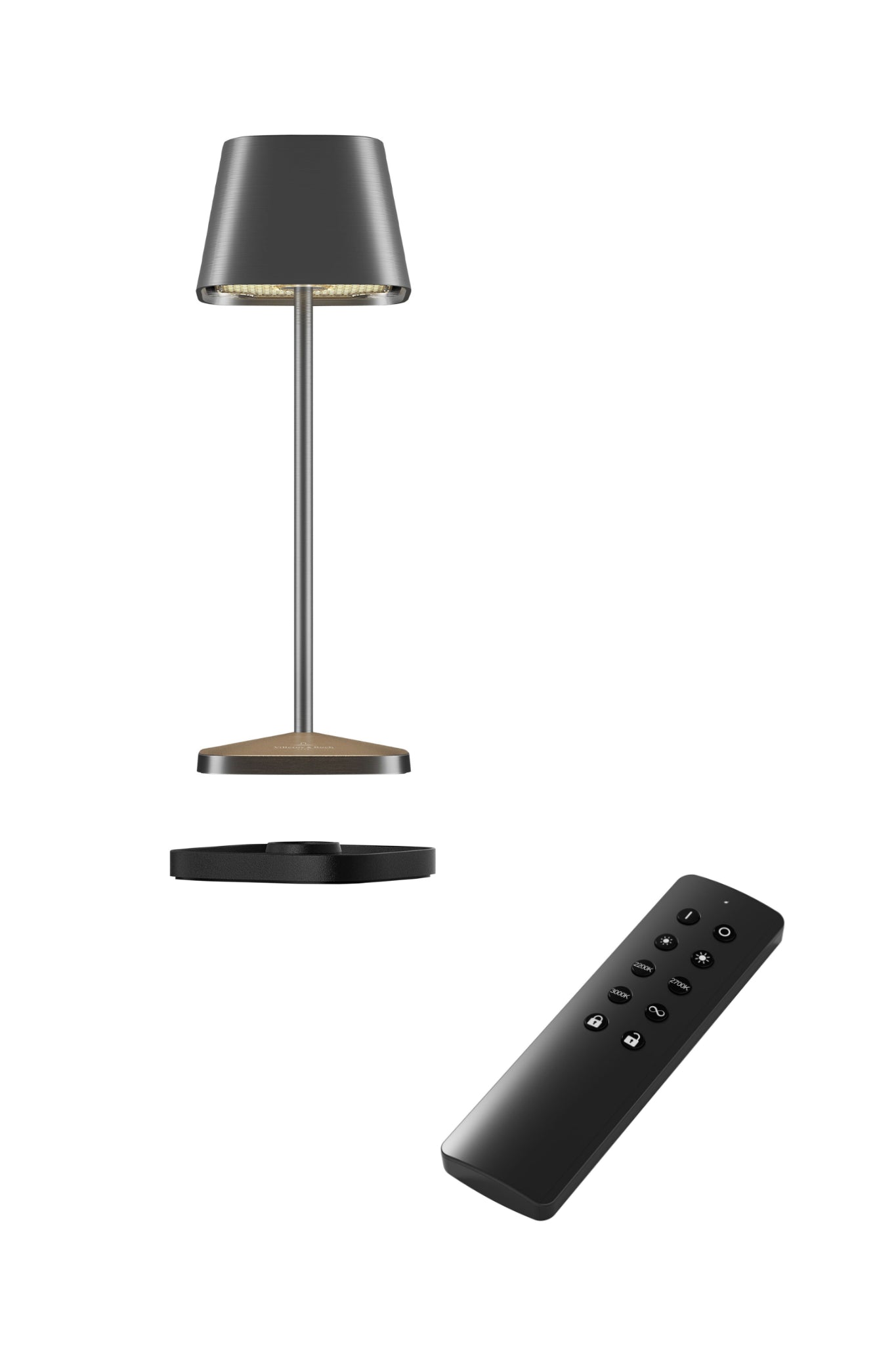 Akku Tischleuchte Neapel Micro RC von Villeroy & Boch, neue Generation, Farbe Graphit gebürstet, mit Fernbedienung