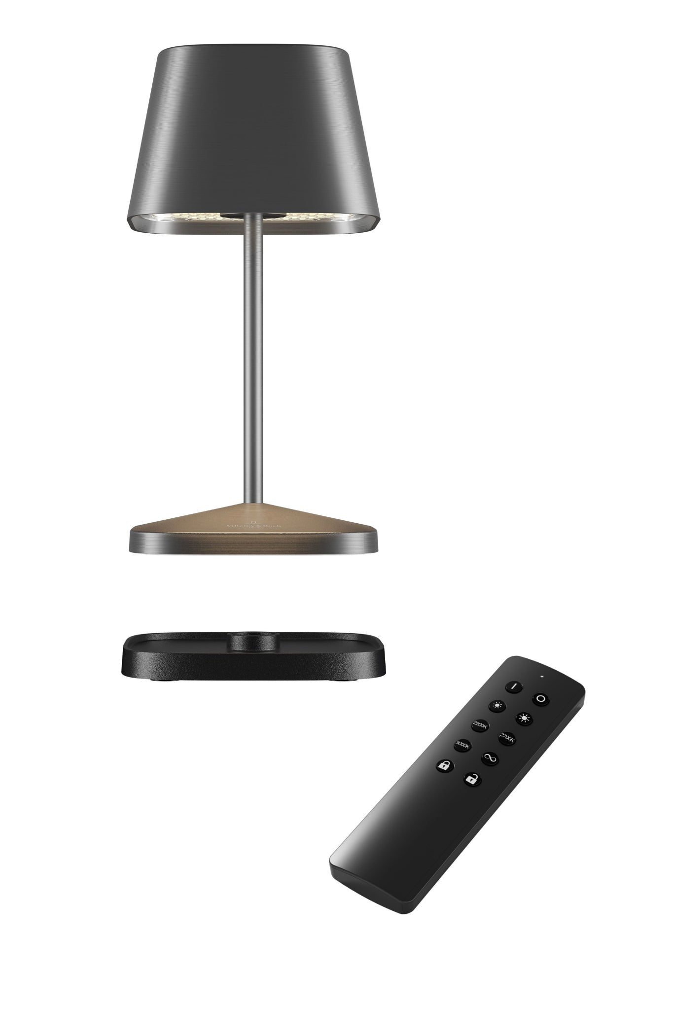 Akku Tischleuchte Neapel RC von Villeroy & Boch, neue Generation, Farbe Graphit gebürstet, mit Fernbedienung