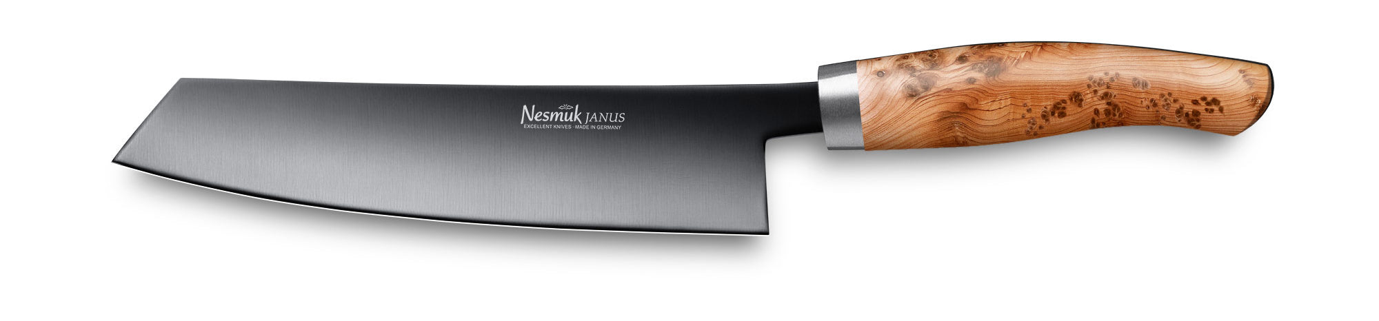 Kochmesser Janus von Nesmuk mit schwarzer Klinge und Griff aus Wacholder