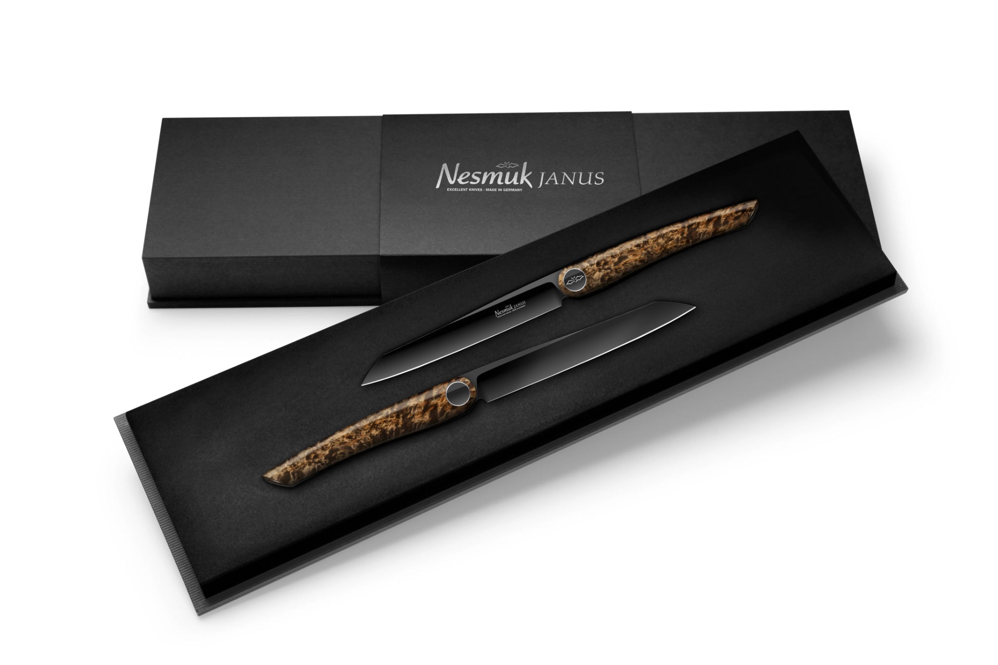 Nesmuk Steakmesser Janus 2-er Set mit Griff in Karelischer Maserbirke