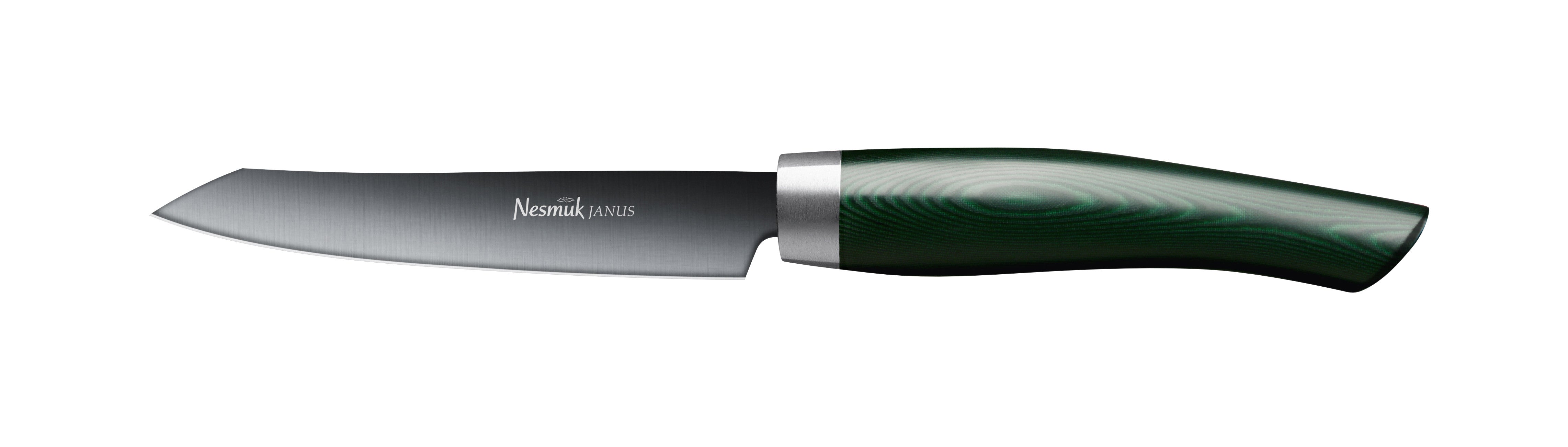 Officemesser Janus von Nesmuk mit schwarzer Klinge und Griff aus Hightech Kunststoff Micarta Green