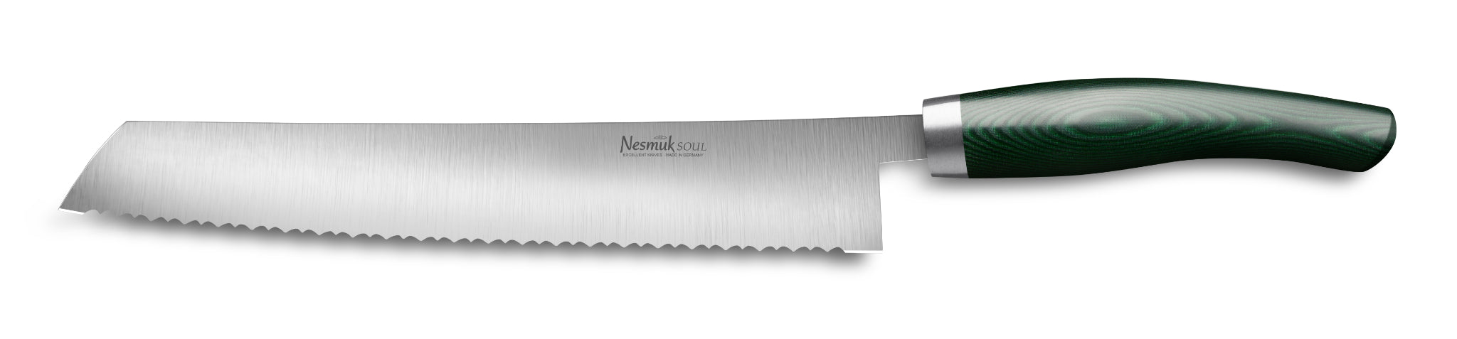 Brotmesser Soul von Nesmuk mit Griff aus Hightech Kunststoff Micarta Green