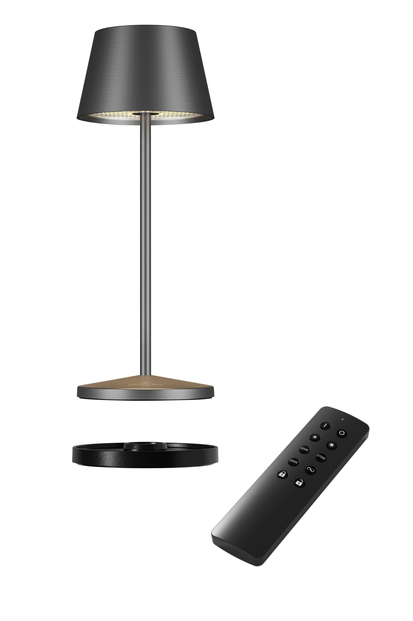 Akku Tischleuchte Seoul Micro RC von Villeroy & Boch, neue Generation, Farbe Graphit gebürstet, mit Fernbedienung