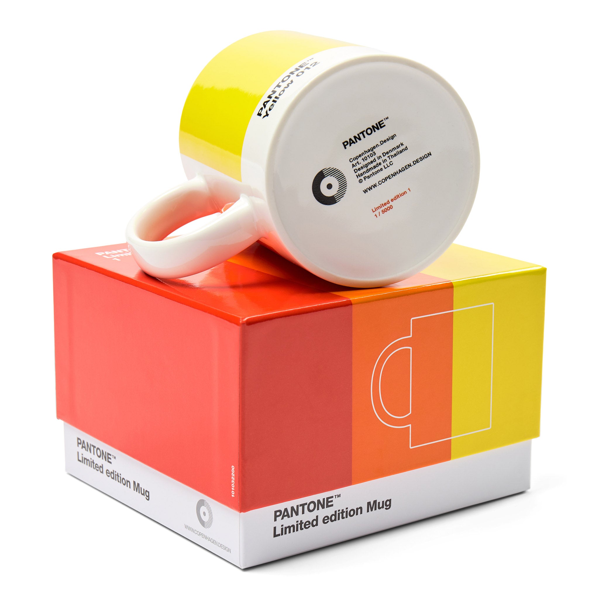 Pantone Porzellan-Becher limited Edition in den Farben Yellow 012, Orange 021 und Red 2035, inklusive Geschenkbox