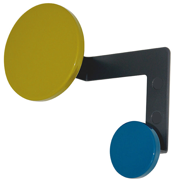 Garderobenhaken Planet mit Untergestell in Grau und Haken in Olivgrün und Blau von Iserlohner Haken