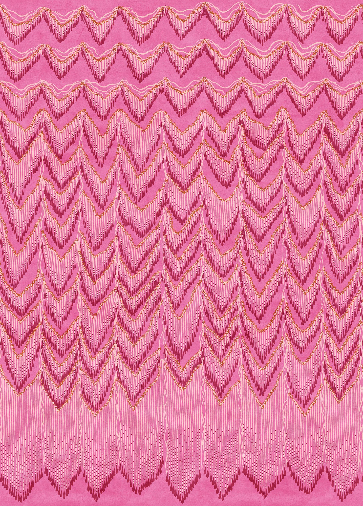 Rebel Walls Tapete Fringed Follies in der Farbe Hot Pink, Design Zandra Rhodes