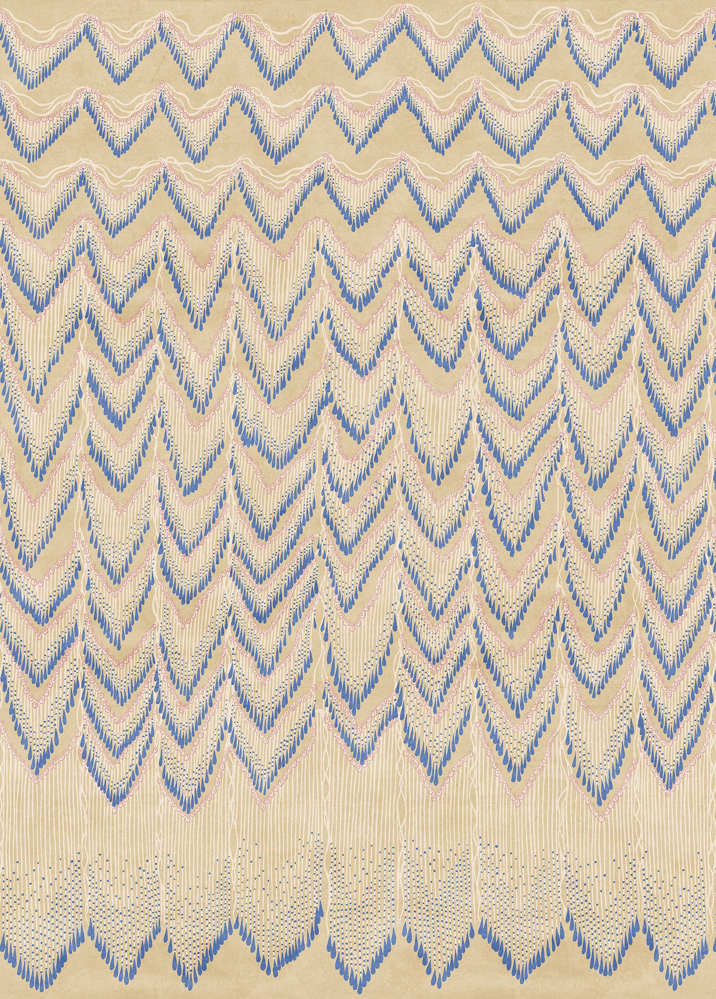 Rebel Walls Tapete Fringed Follies in der Farbe Custard, Design Zandra Rhodes