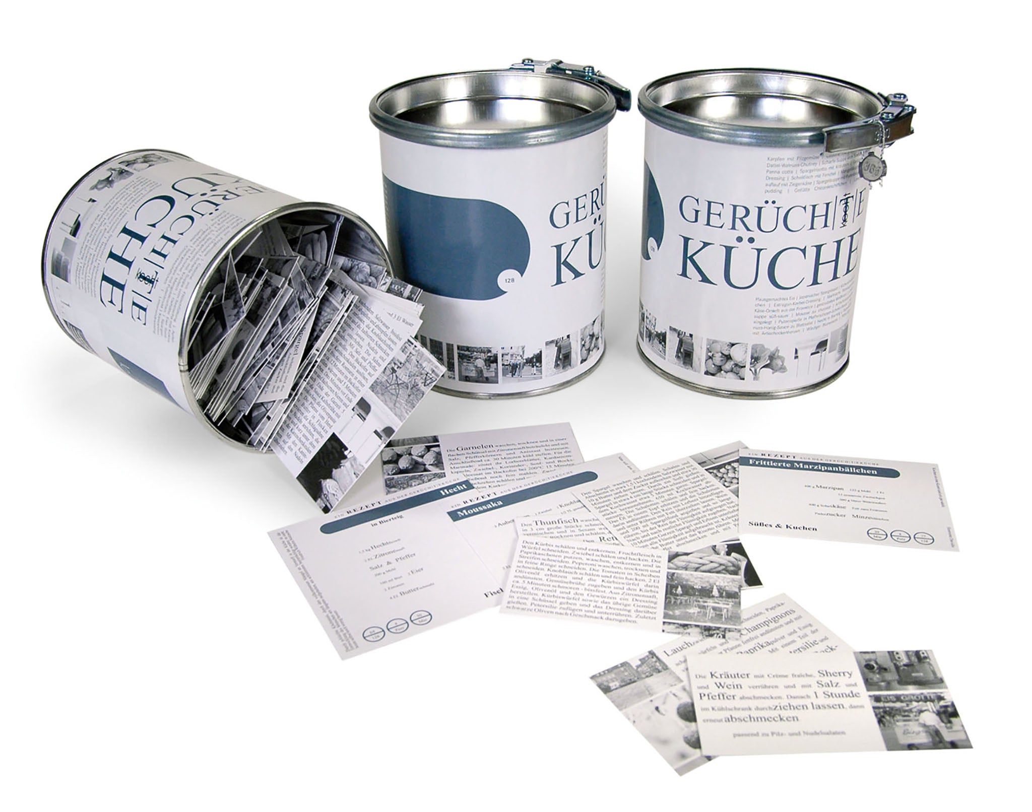 Raumgestalt Gerüchteküche: schön gestaltete Dose mit 128 Rezeptkarten mit Einkaufszettel auf der Rückseite