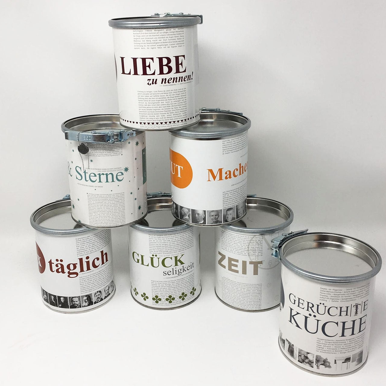 Dosen von Raumgestalt mit Anregungen, Gedanken oder Rezepten für jeden Tag