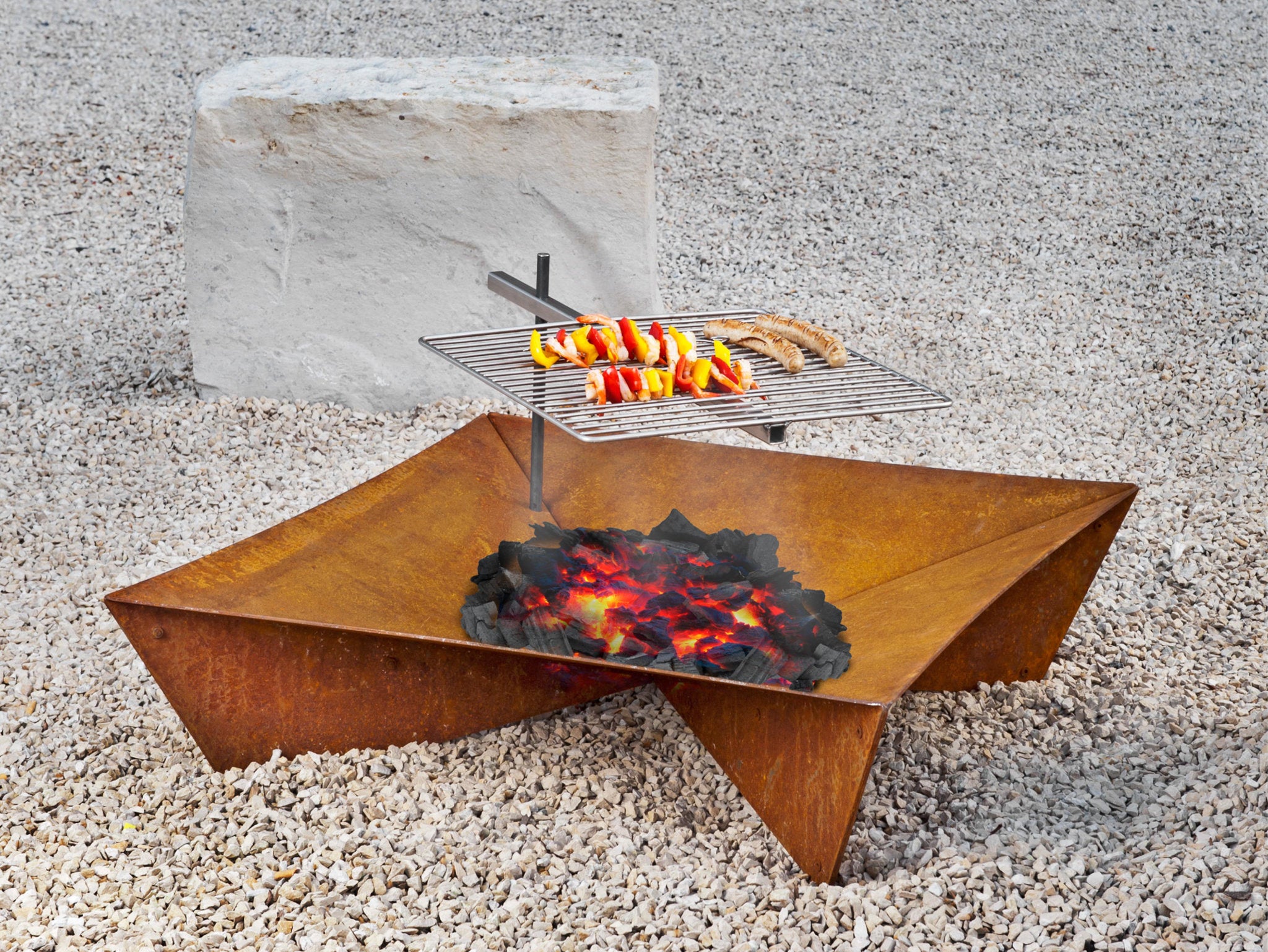 Keilbach Feuerschalen Set Fluxus aus Stahl mit Edelstahl Grillrost