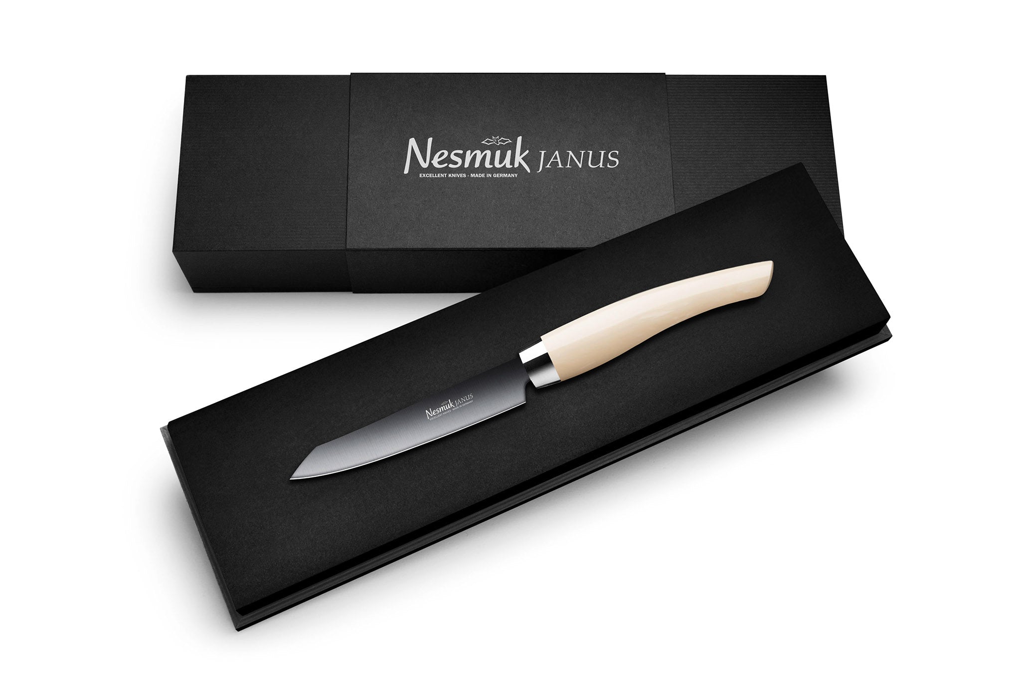 Officemesser Janus von Nesmuk mit schwarzer Klinge und Griff aus Hightech Kunststoff Juma Ivory