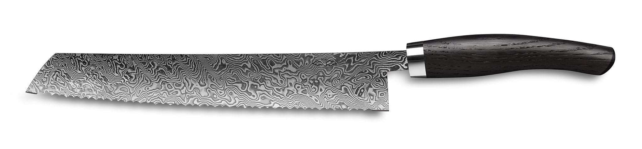 Brotmesser Exklusiv C90 von Nesmuk 180 mm mit Klinge aus handgeschmiedetem wildem Damast und Griff aus Mooreiche