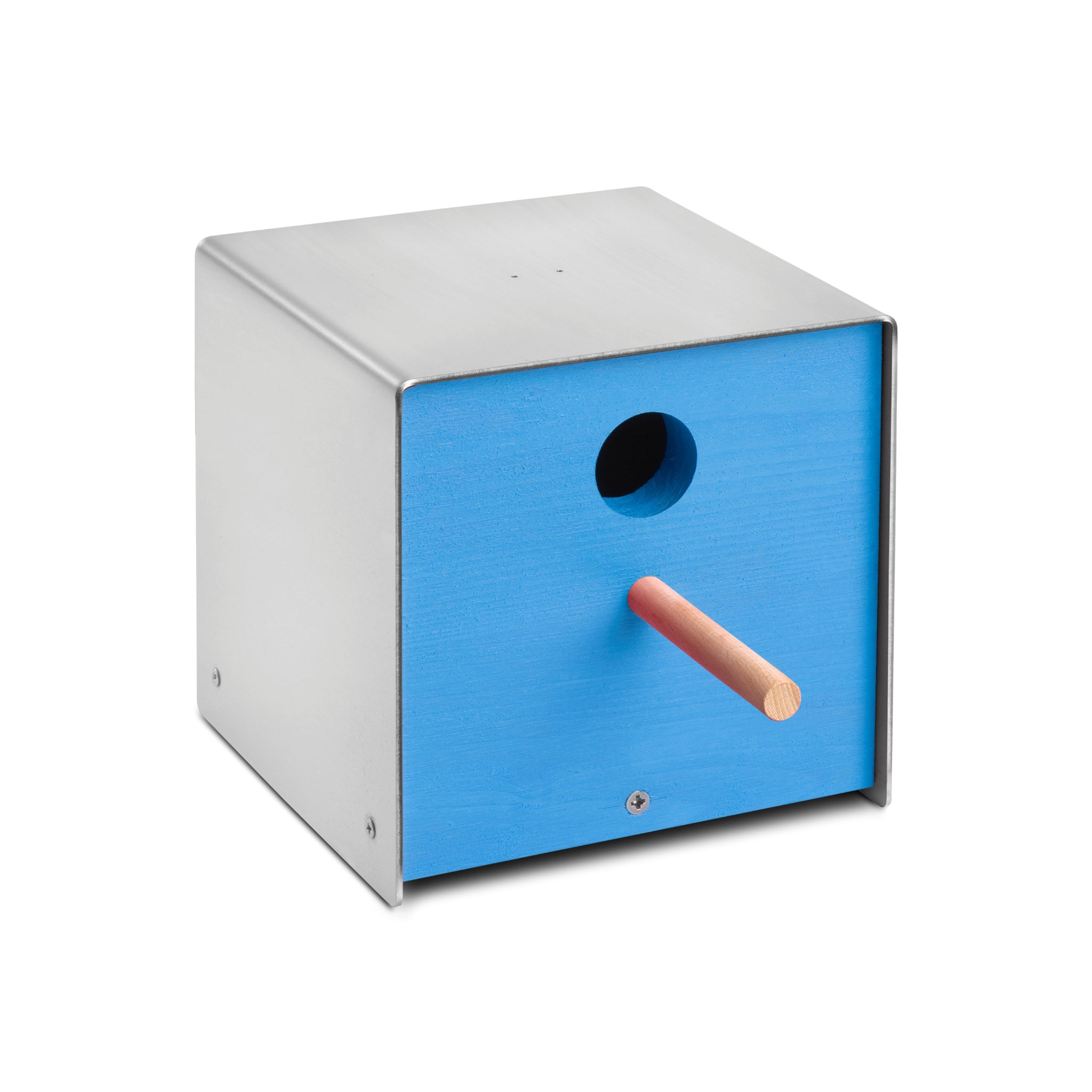 Keilbach Nistkasten Twitter aus Edelstahl mit blauer Holzfront