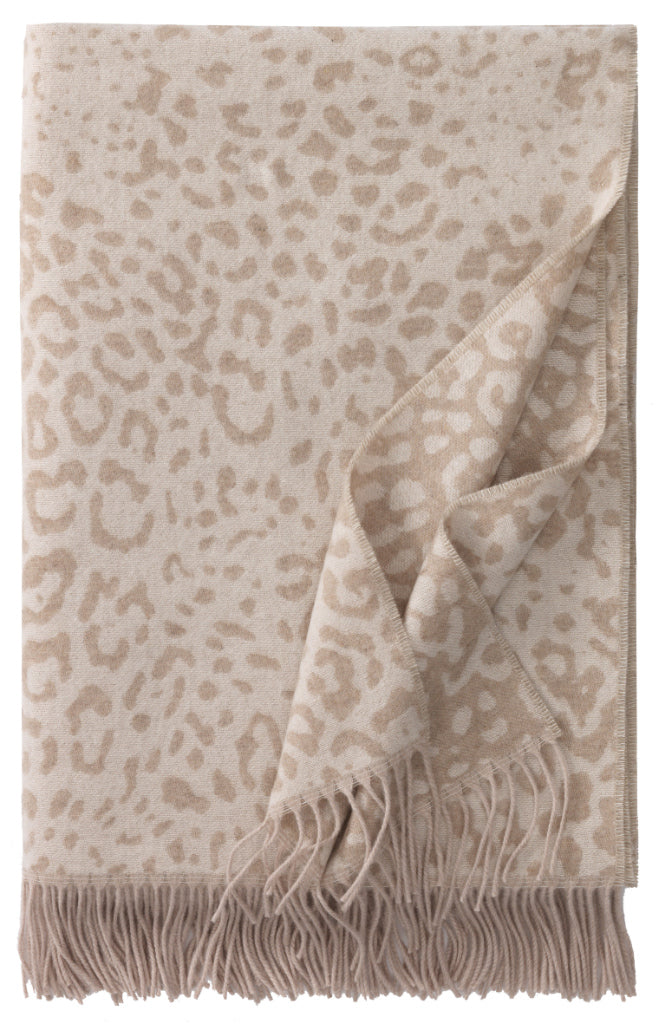 Wolldecke mit Leoprint aus Kaschmir und Merinowolle – Eagle Products Sahara Plaid in den Farben Natur und Ecru

