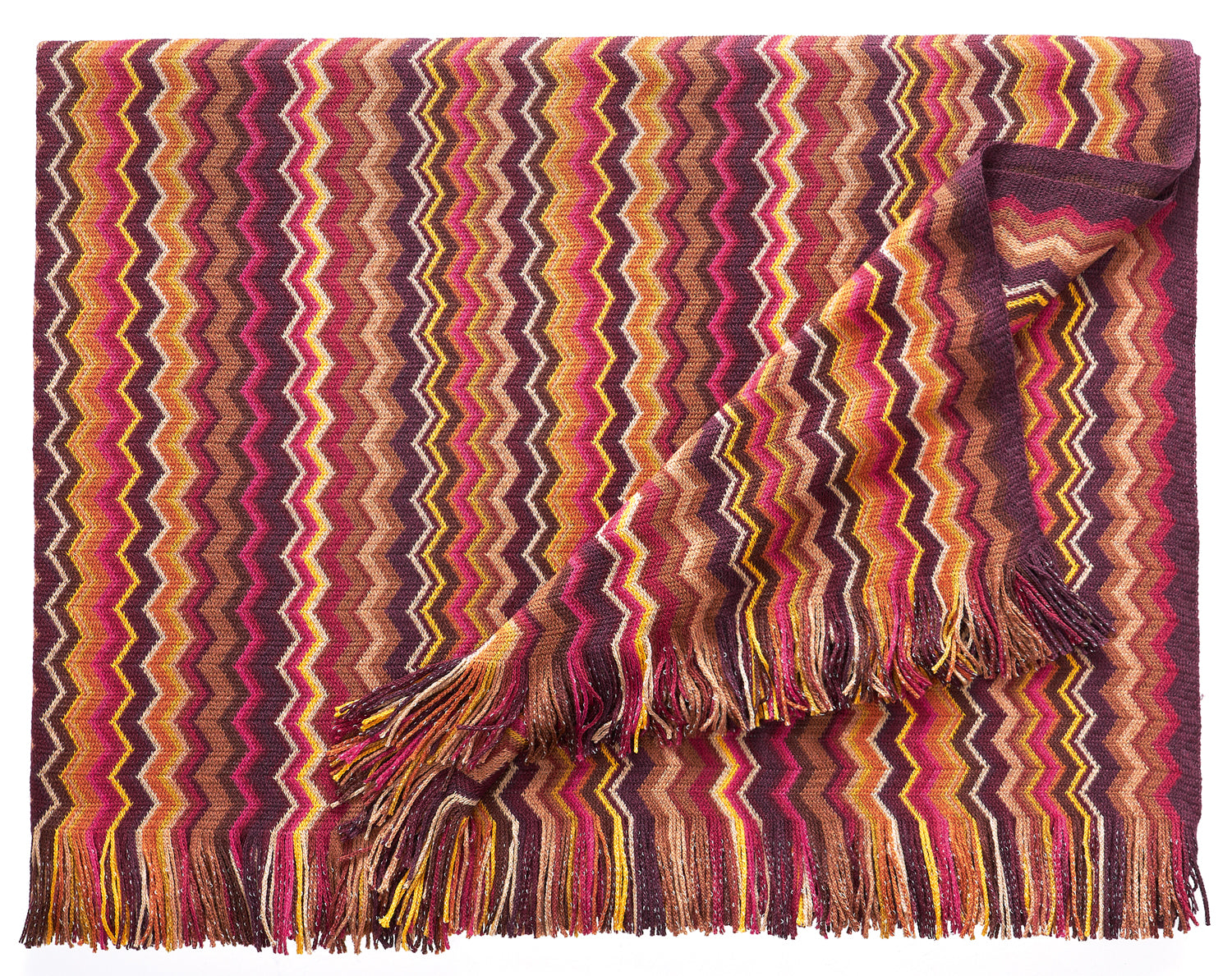 Plaid Firenze von Eagle Products aus 100 % Merinowolle im Zickzack Muster in den Farben Bordo | Beere | Cognak | Gold