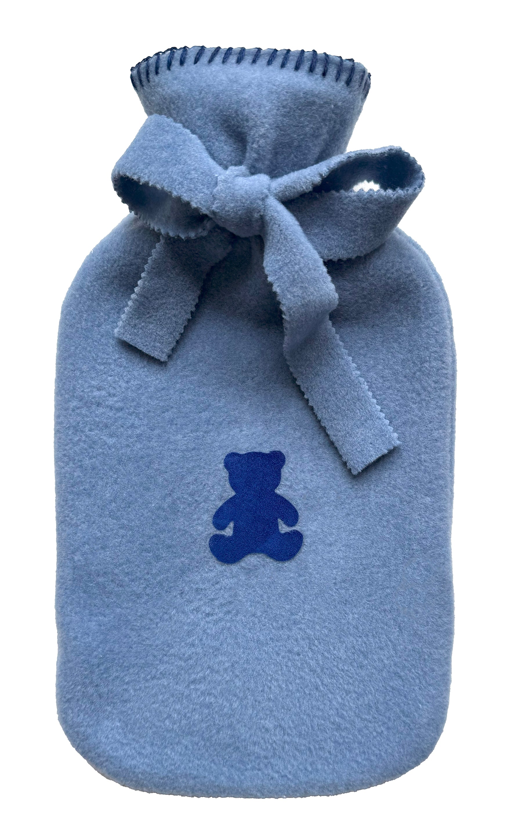 Wärmflasche Elsa von Eagle Products aus kuscheligem Fleece in Jeans mit  Teddy in Blau und Schleife