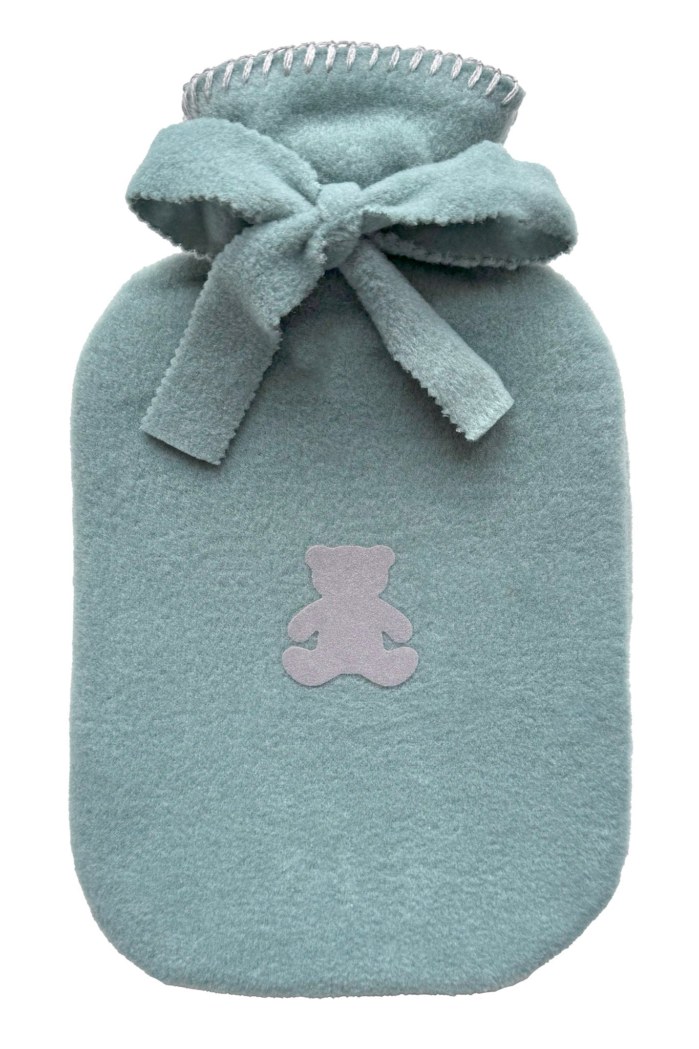 Wärmflasche Elsa von Eagle Products aus kuscheligem Fleece in Salbei mit  Teddy in Grau und Schleife